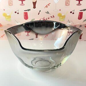Vintage MCM Silver Ombre Glass Salad Bowl Queen's Lusterware Dorothy Thorpe